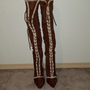 Thigh high heeled boots